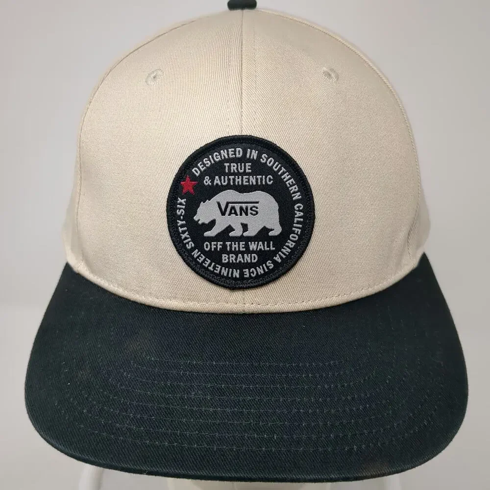 Vans Snapback Beige Black Gray One Size California Bear Patch Off The Wall Hat